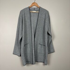 Nine West Cardigan Womens XXL Grey‎ White Clean Collar Open Front Knit Coatigan